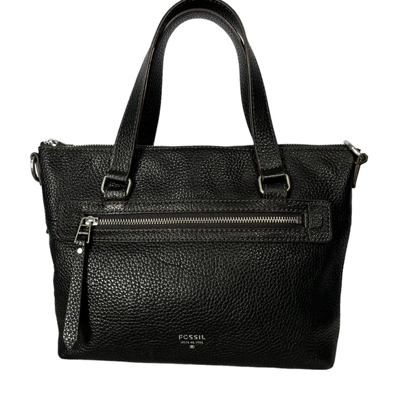 Fossil Black Leather Bag Purse Pebble Cow Hide Leather Vachette Small Satchel - Picture 1 of 16